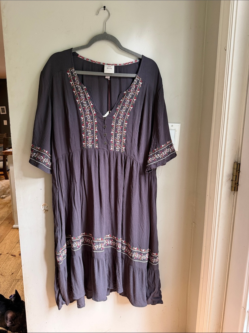 Knox Rose Charcoal Embroidered Midi Dress